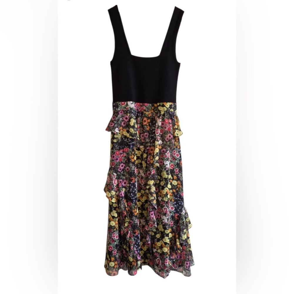 Ted Baker Black Knit Top Floral Ruffle Skirt Dress